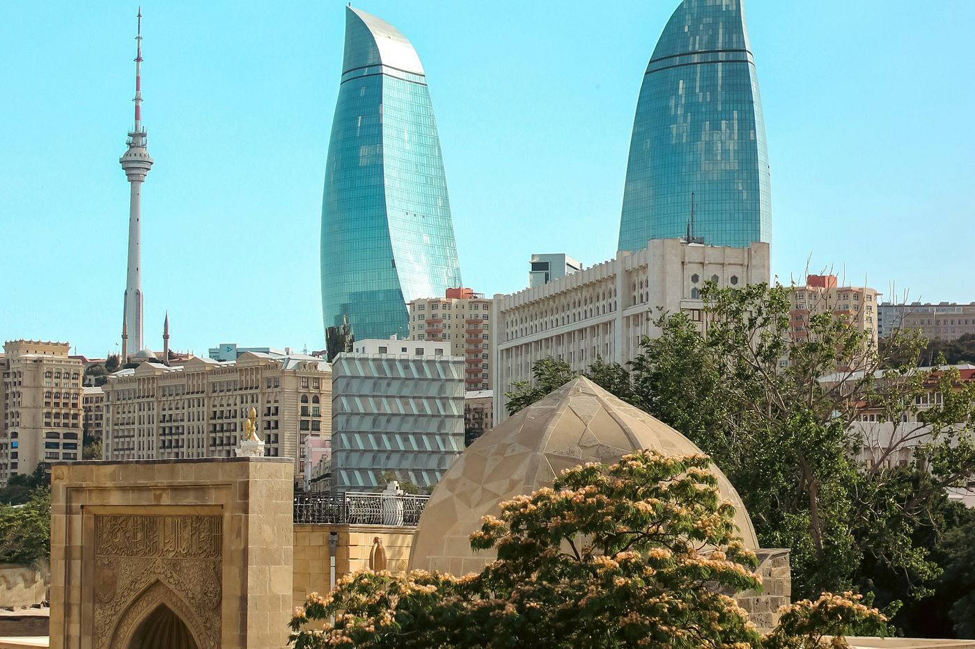 Baku old city and Flame Towers